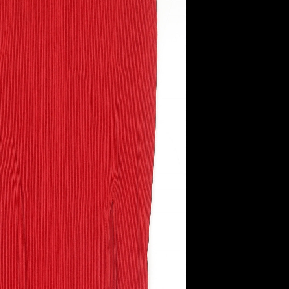 H&M Womens Red Polyester Pleated Skirt Size S