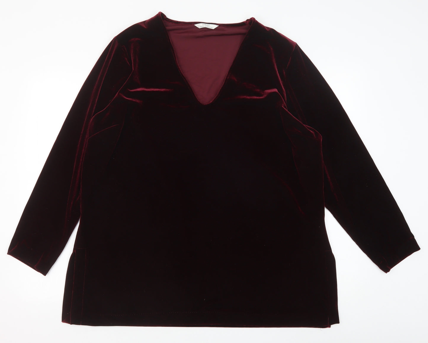 Marks and Spencer Womens Red Polyester Basic Blouse Size 22 V-Neck