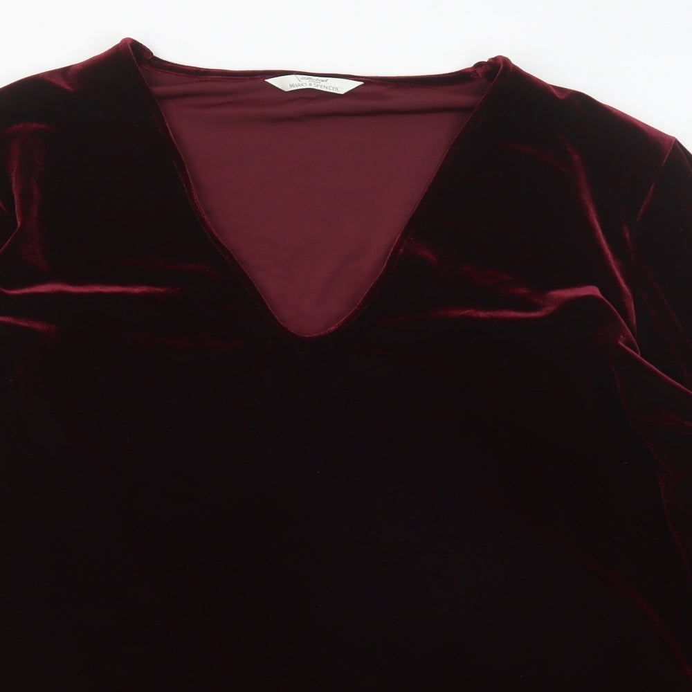 Marks and Spencer Womens Red Polyester Basic Blouse Size 22 V-Neck