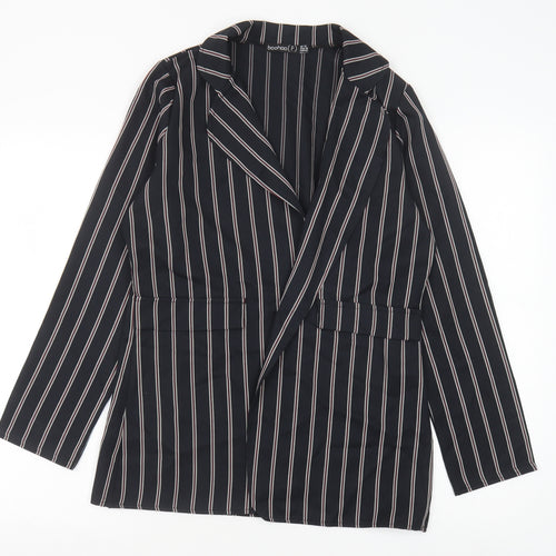 Boohoo Womens Black Striped Polyester Jacket Blazer Size 14
