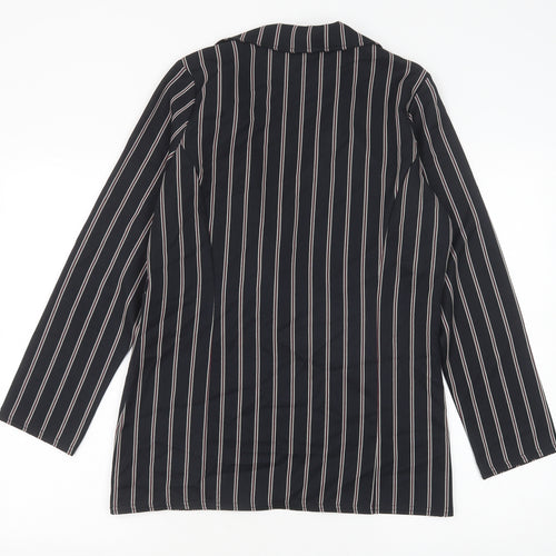 Boohoo Womens Black Striped Polyester Jacket Blazer Size 14