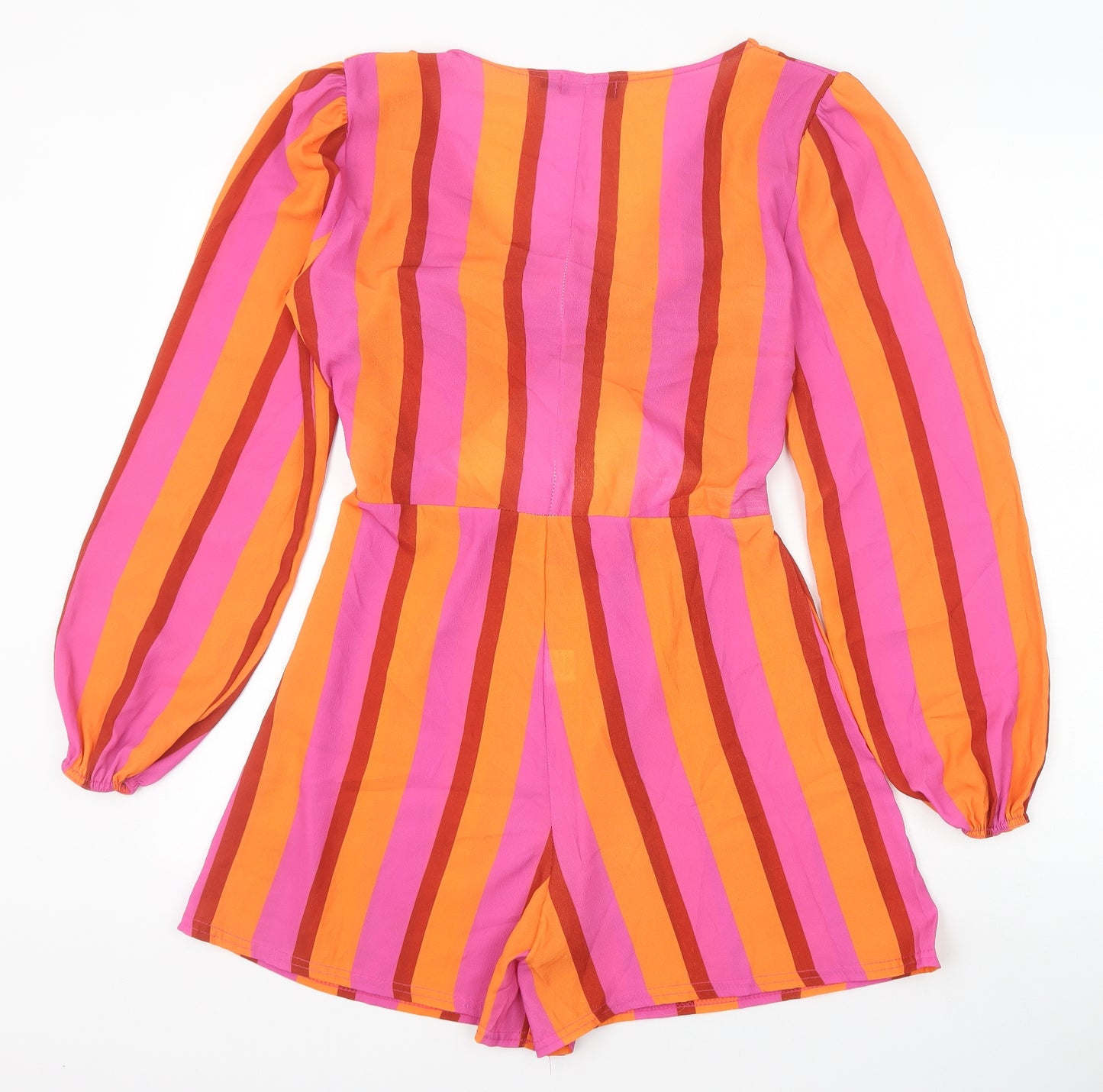 PRETTYLITTLETHING Womens Multicoloured Striped Polyester Playsuit One-Piece Size 10 Tie - Cut Out
