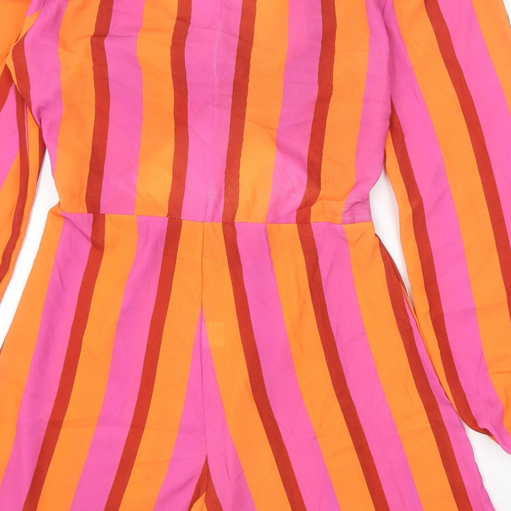PRETTYLITTLETHING Womens Multicoloured Striped Polyester Playsuit One-Piece Size 10 Tie - Cut Out