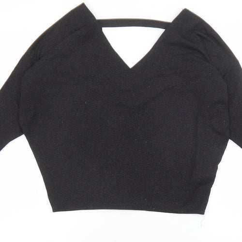 Dorothy Perkins Womens Black Polyester Basic Blouse Size 6 V-Neck - Batwing