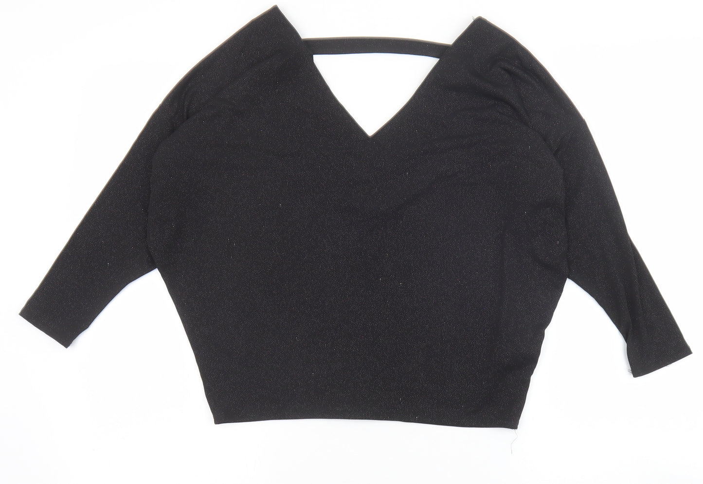 Dorothy Perkins Womens Black Polyester Basic Blouse Size 6 V-Neck - Batwing