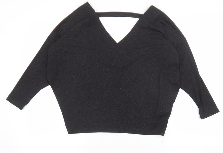 Dorothy Perkins Womens Black Polyester Basic Blouse Size 6 V-Neck - Batwing