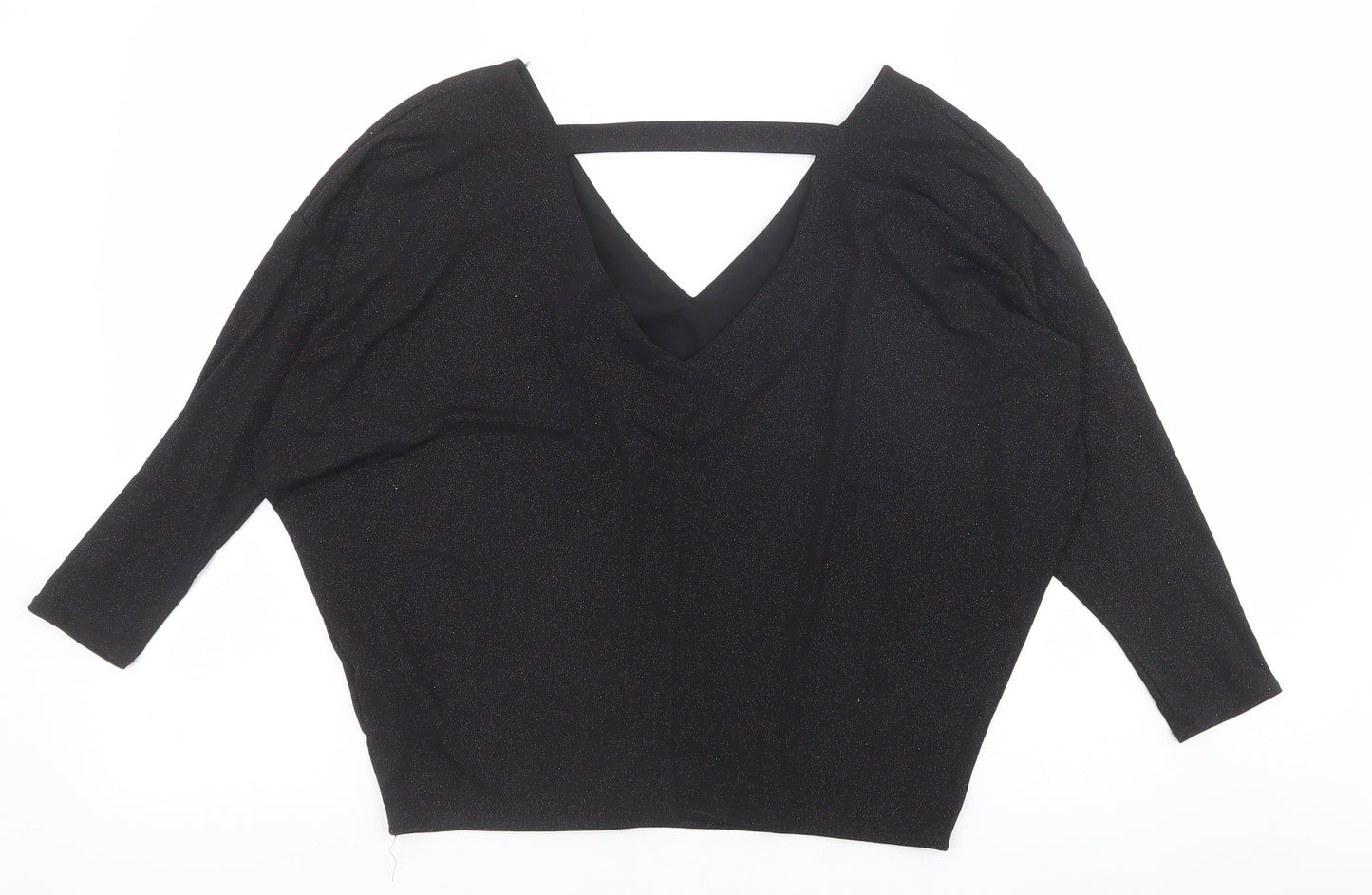 Dorothy Perkins Womens Black Polyester Basic Blouse Size 6 V-Neck - Batwing