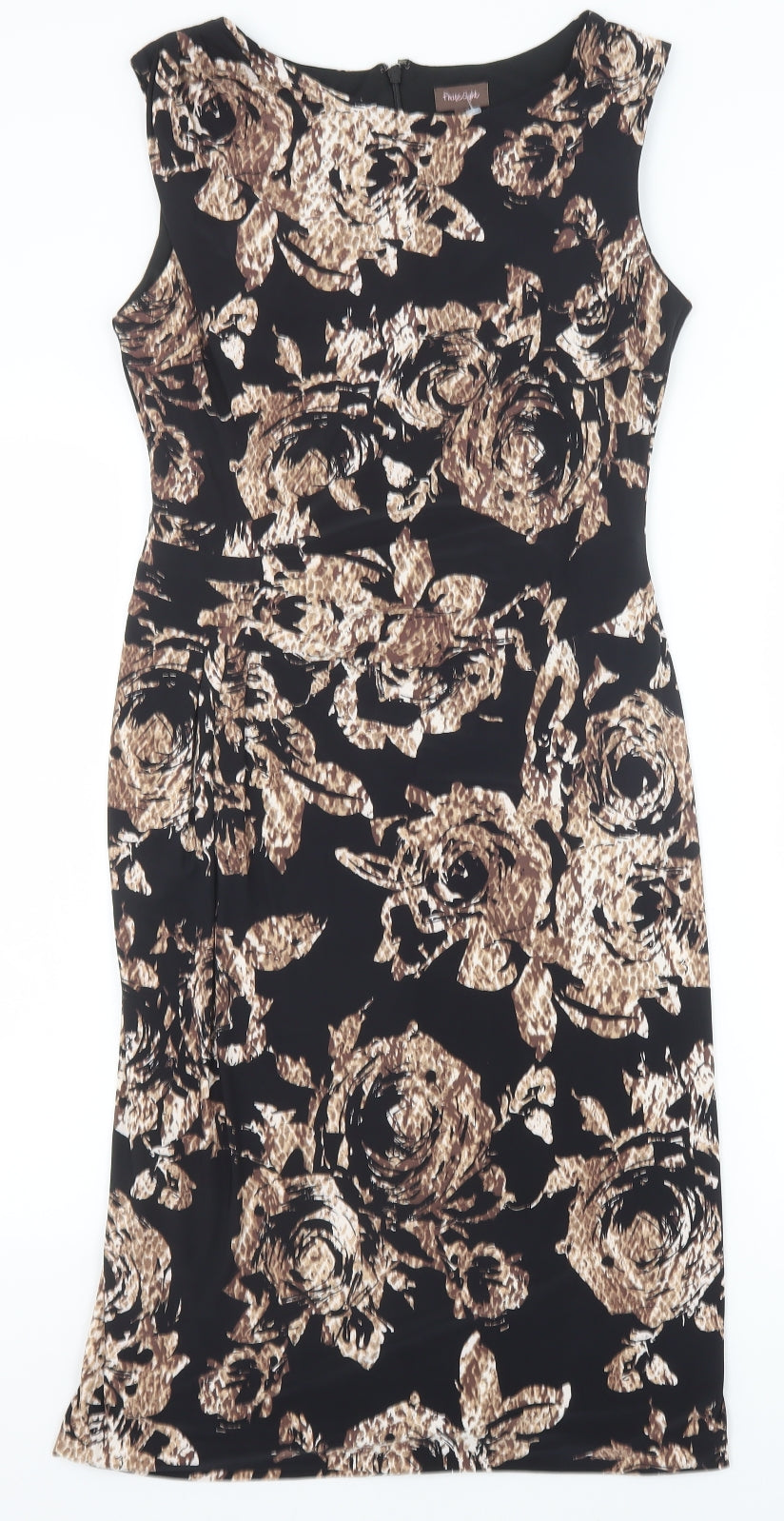 Phase Eight Womens Black Geometric Polyester Sheath Size 12 Boat Neck Zip