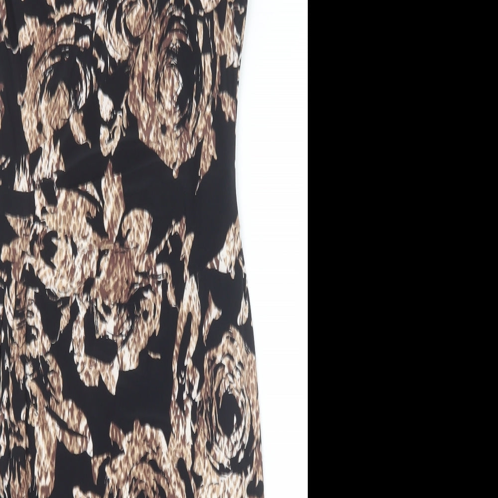 Phase Eight Womens Black Geometric Polyester Sheath Size 12 Boat Neck Zip