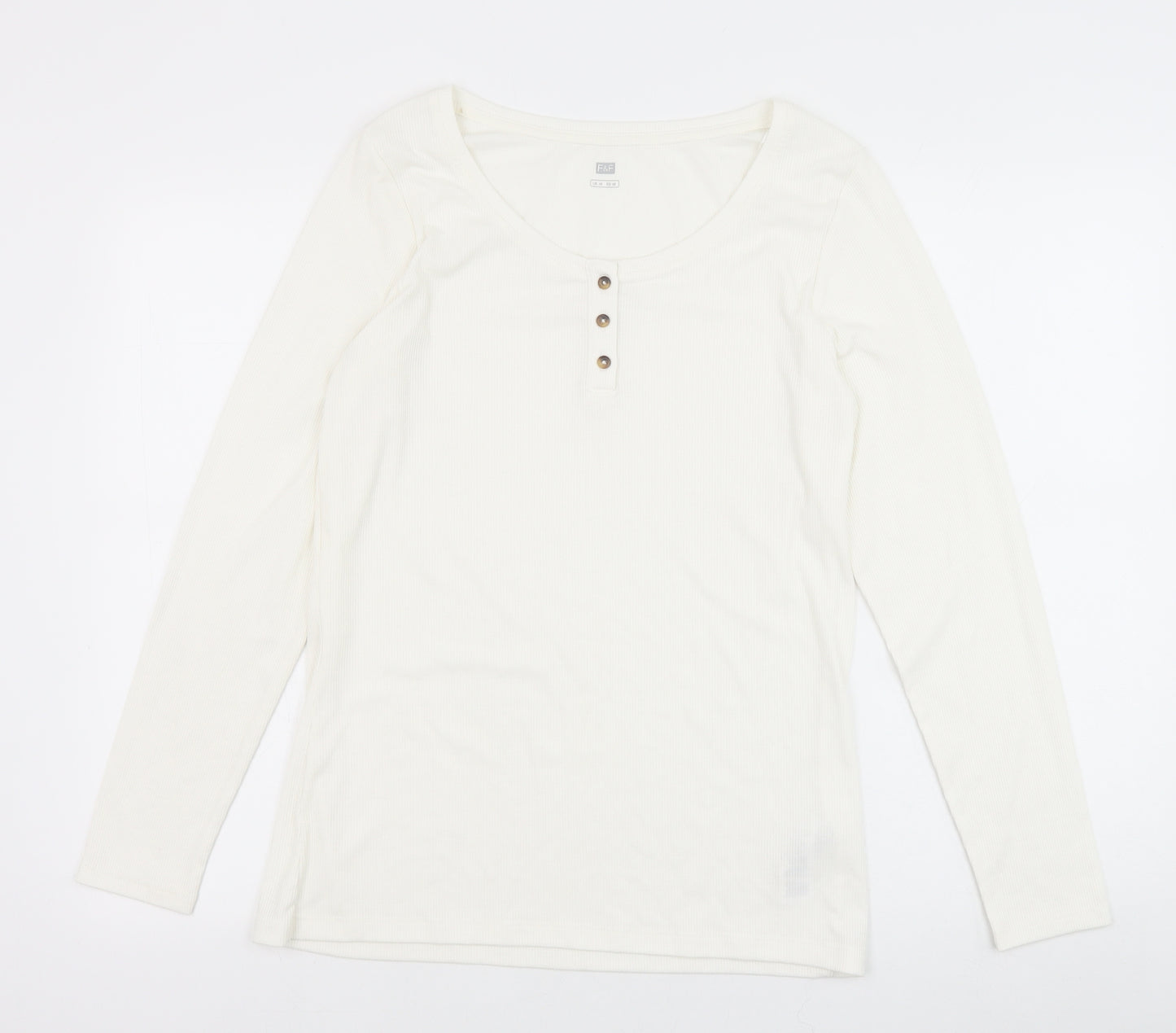 F&F Womens Ivory Viscose Basic T-Shirt Size 18 Round Neck