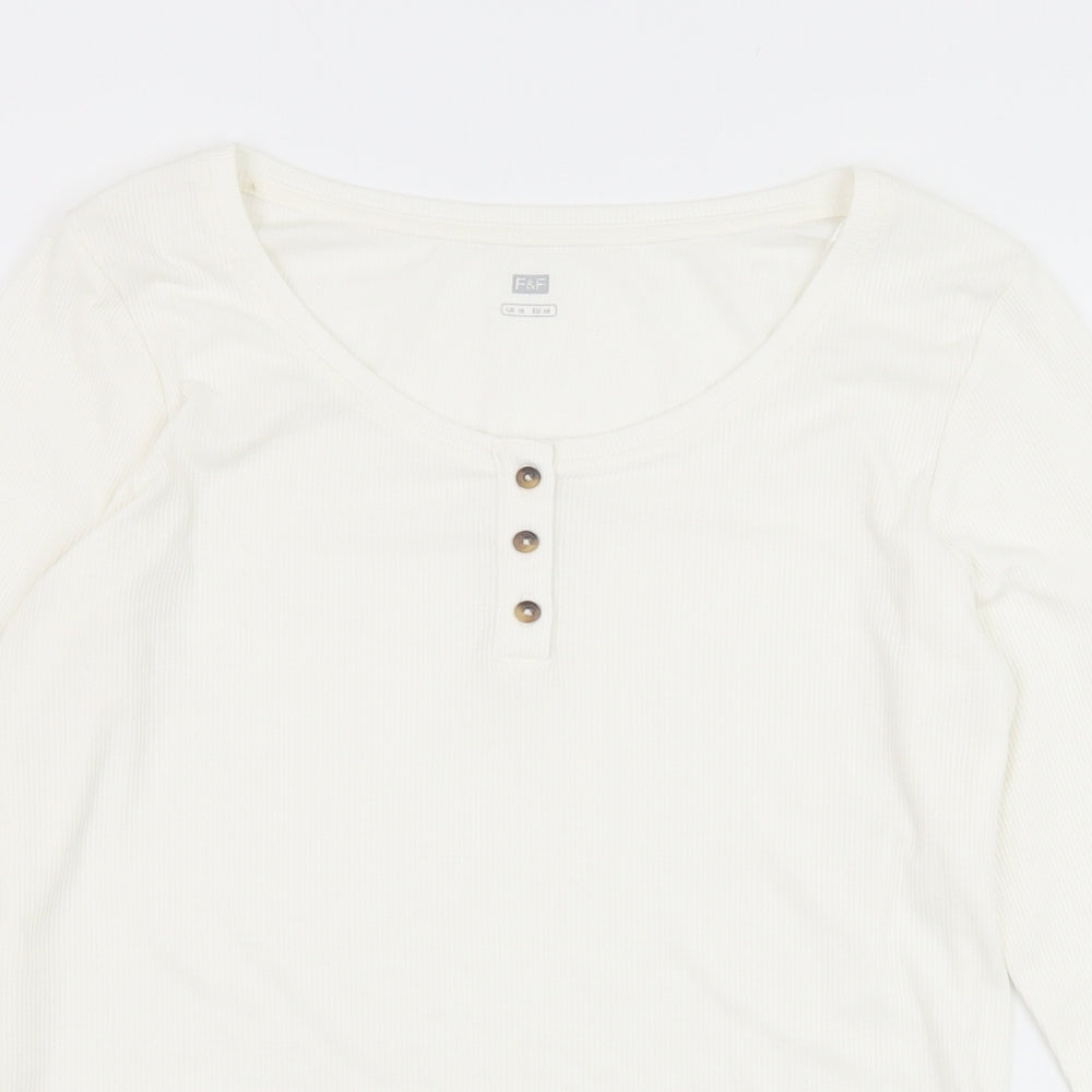 F&F Womens Ivory Viscose Basic T-Shirt Size 18 Round Neck