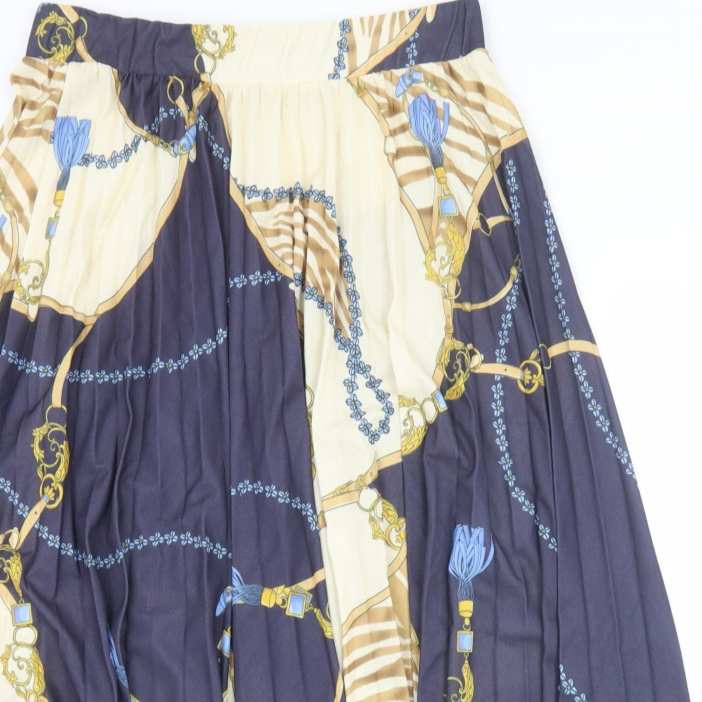 H&M Womens Blue Geometric Polyester A-Line Skirt Size L