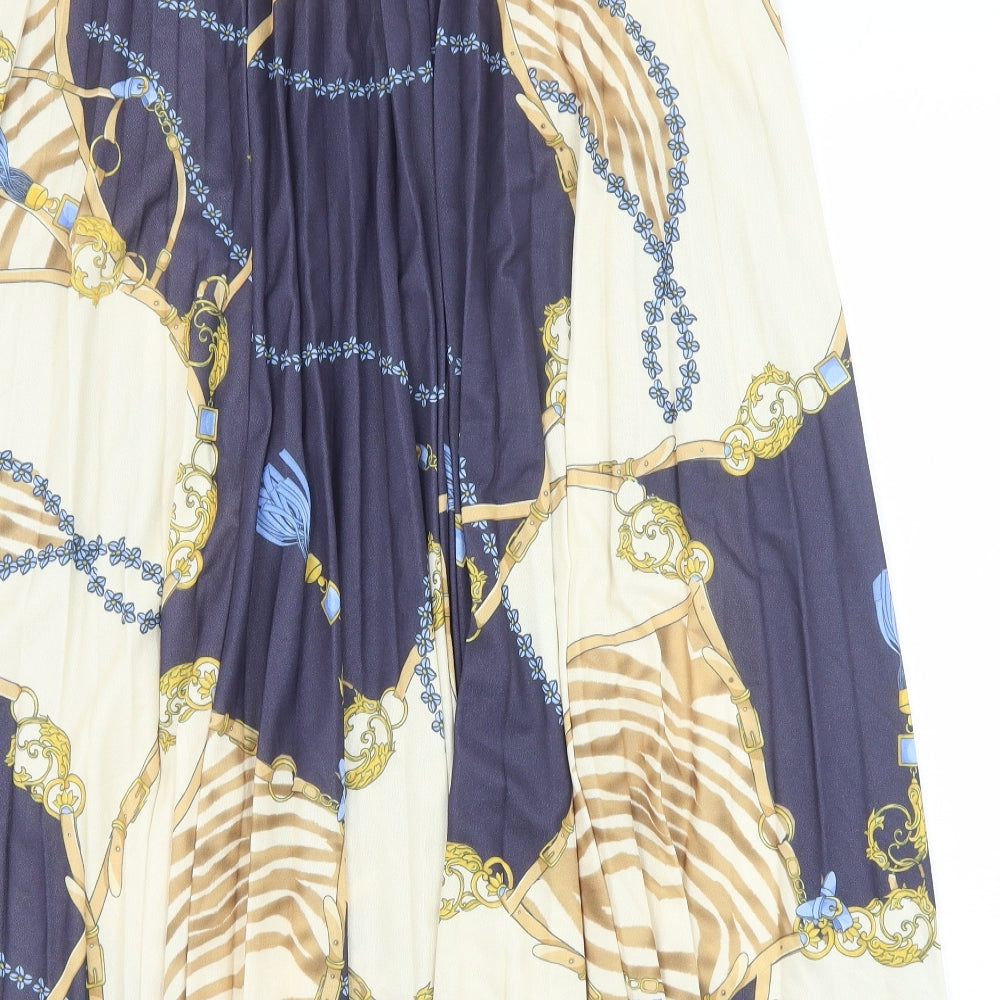 H&M Womens Blue Geometric Polyester A-Line Skirt Size L