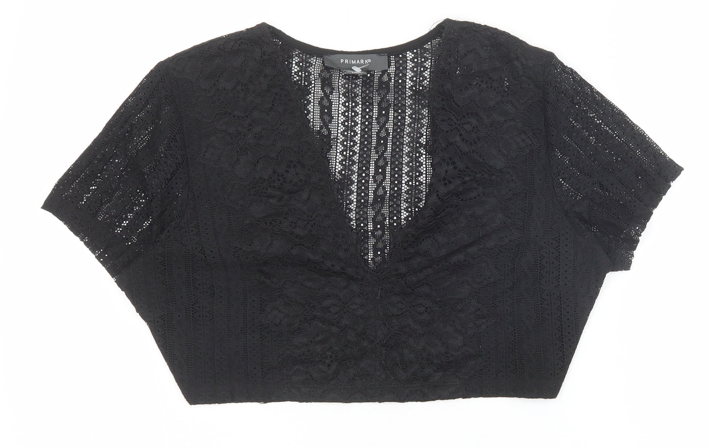 Primark Womens Black Polyester Basic T-Shirt Size S V-Neck