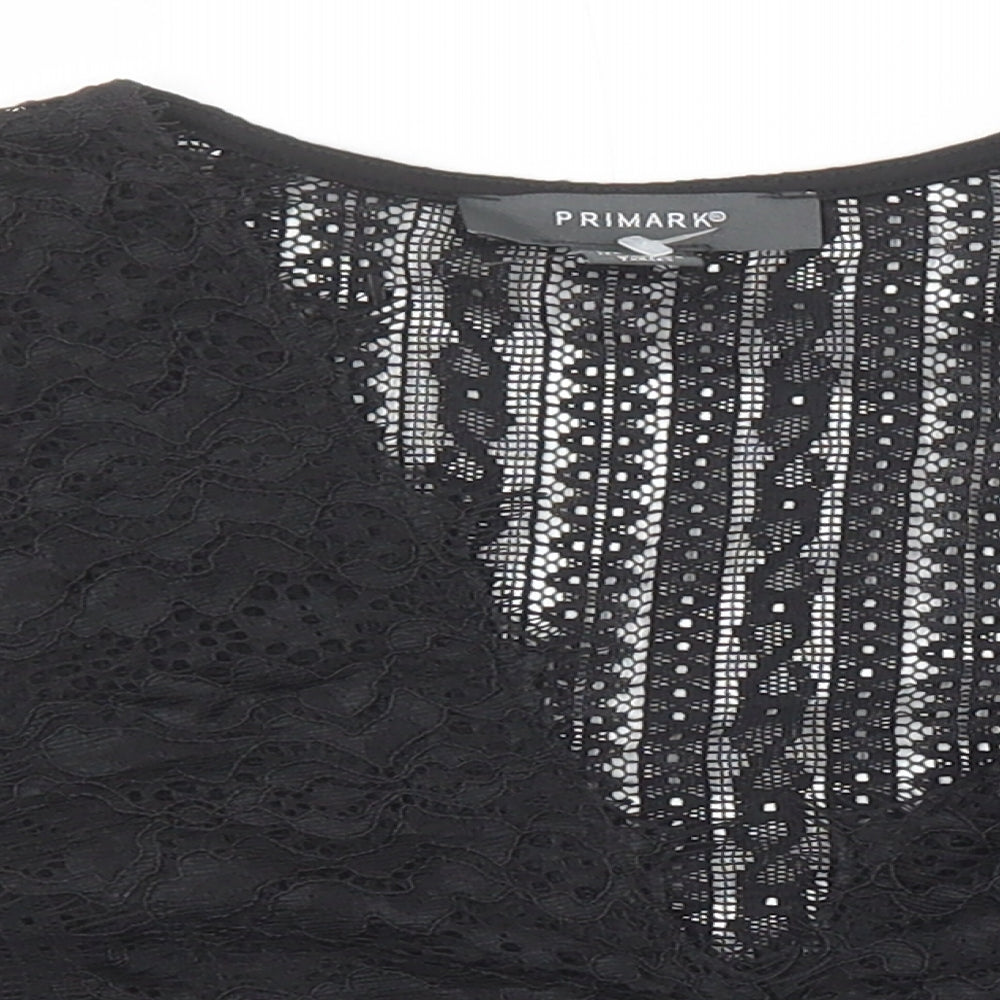 Primark Womens Black Polyester Basic T-Shirt Size S V-Neck
