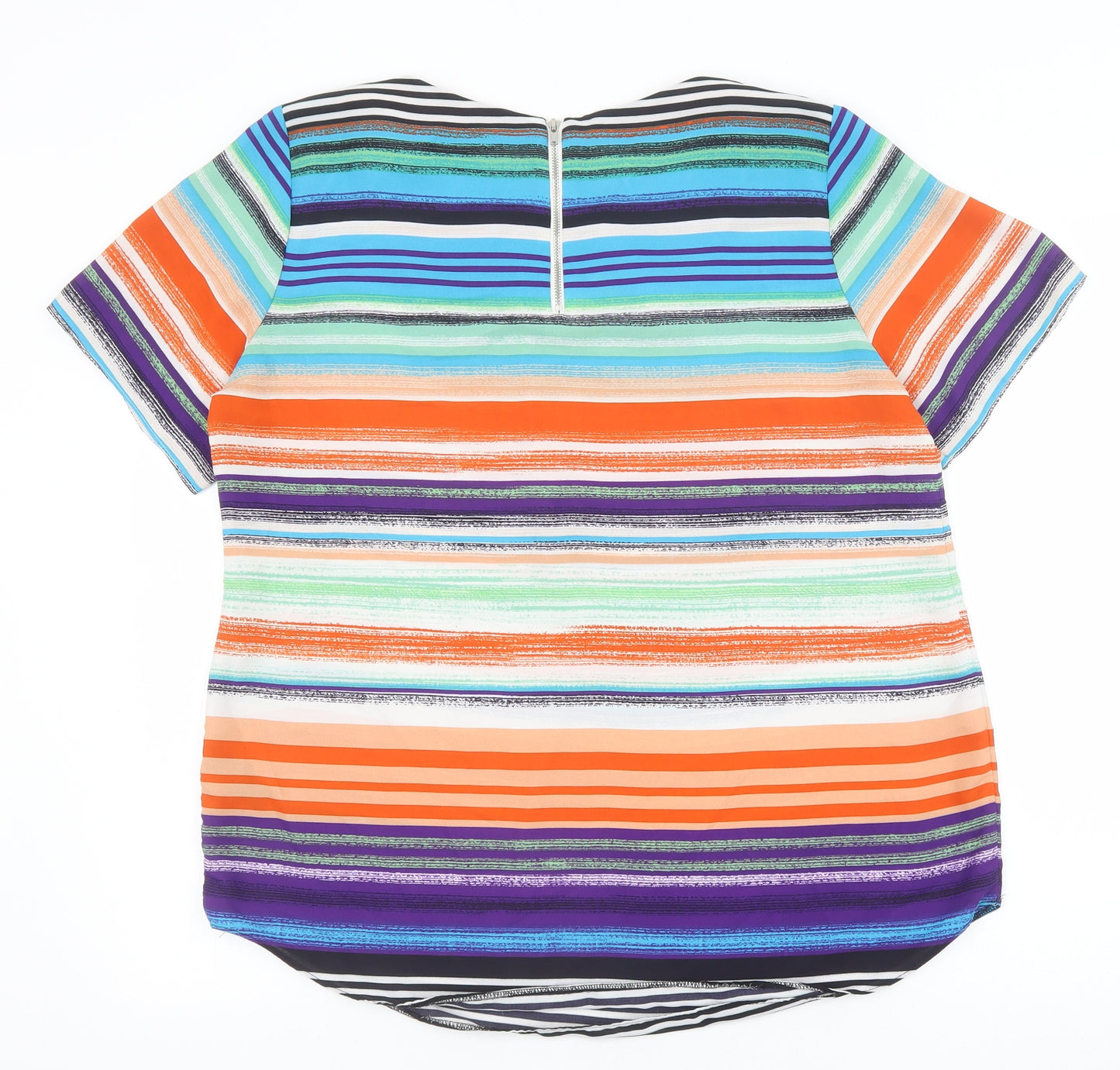 M&Co Womens Multicoloured Striped Polyester Basic Blouse Size 16 Round Neck