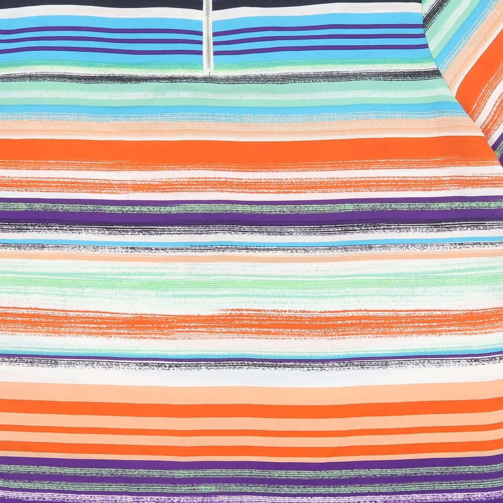M&Co Womens Multicoloured Striped Polyester Basic Blouse Size 16 Round Neck