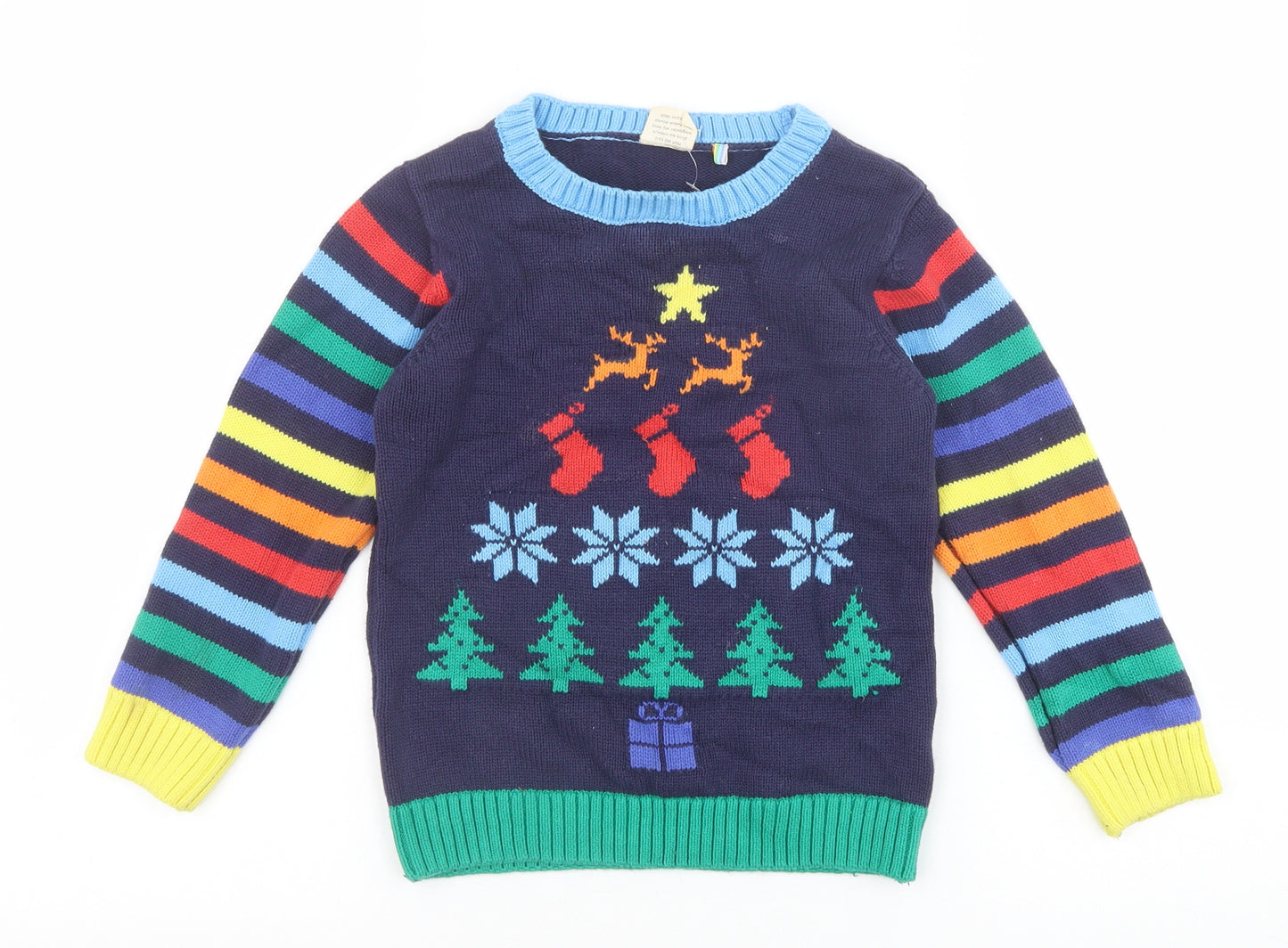 Little Bird Boys Blue Round Neck 100% Cotton Pullover Jumper Size 5-6 Years Pullover - Christmas