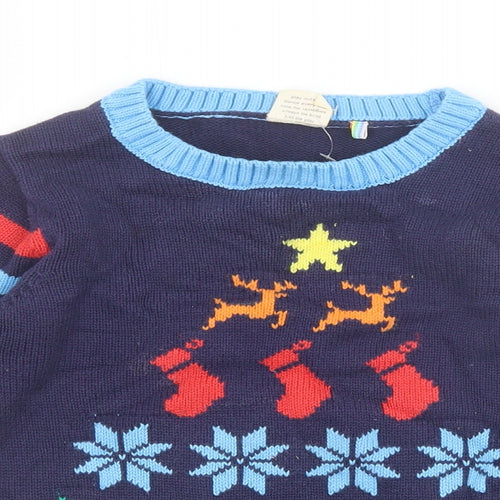 Little Bird Boys Blue Round Neck 100% Cotton Pullover Jumper Size 5-6 Years Pullover - Christmas