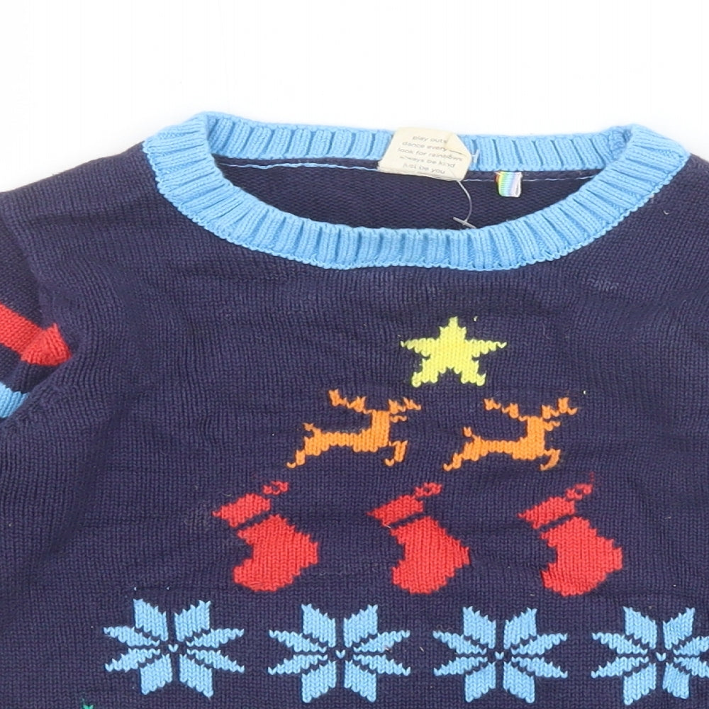 Little Bird Boys Blue Round Neck 100% Cotton Pullover Jumper Size 5-6 Years Pullover - Christmas