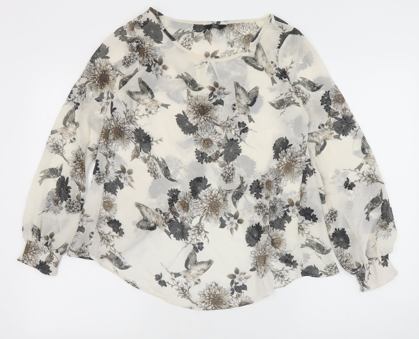 F&F Womens Ivory Floral Polyester Basic Blouse Size 6 Round Neck