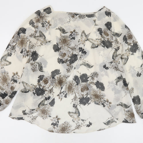 F&F Womens Ivory Floral Polyester Basic Blouse Size 6 Round Neck