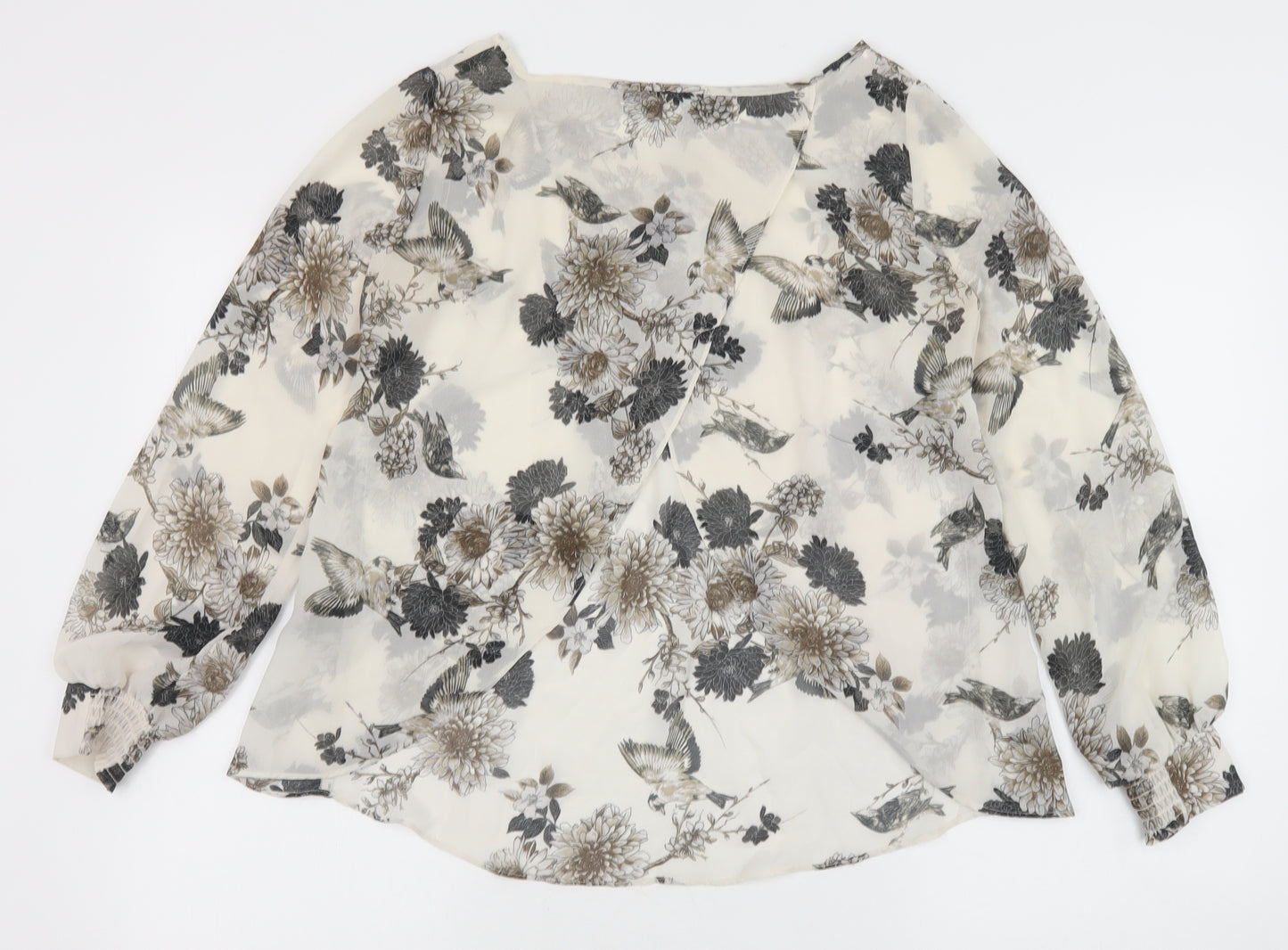 F&F Womens Ivory Floral Polyester Basic Blouse Size 6 Round Neck