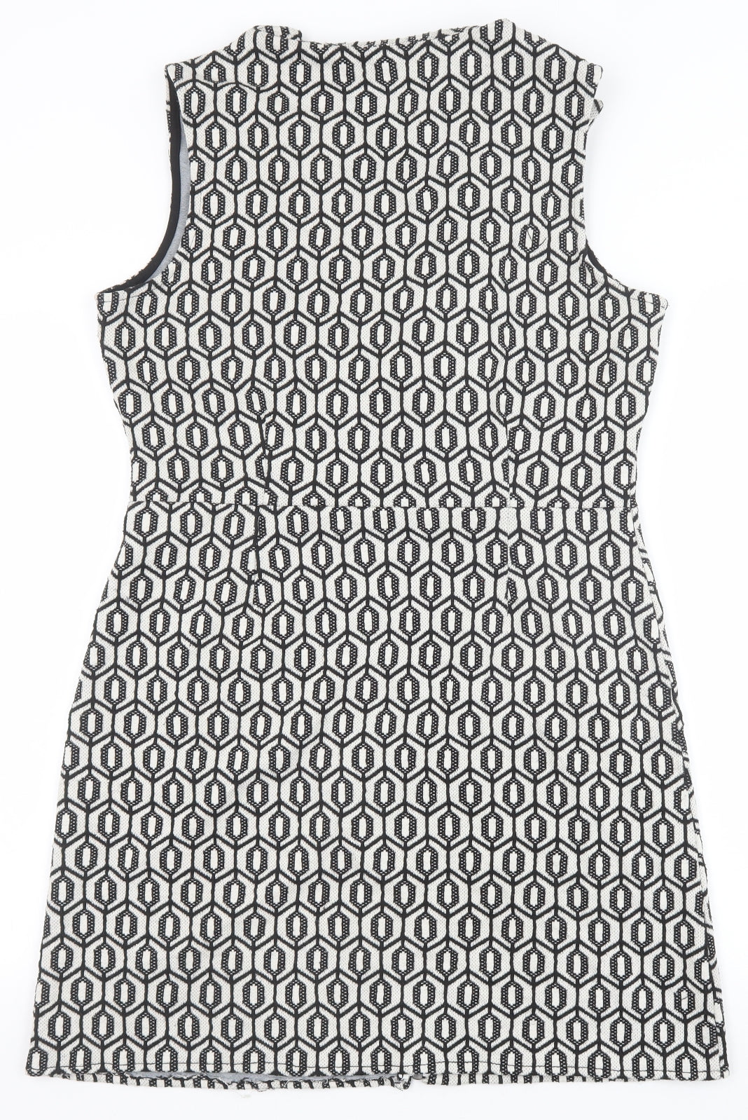NEXT Womens Black Geometric Polyester A-Line Size 14 Collared Zip