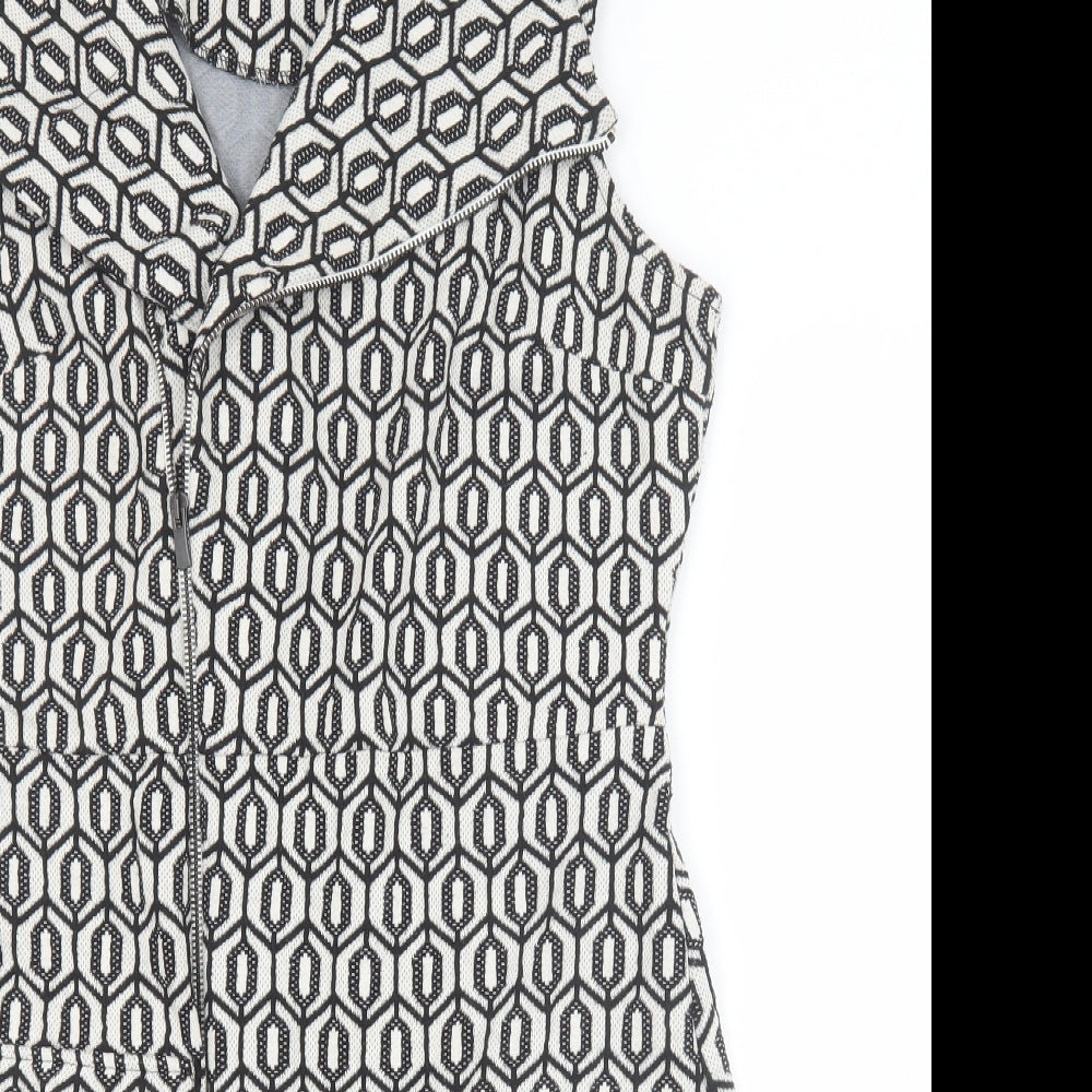 NEXT Womens Black Geometric Polyester A-Line Size 14 Collared Zip