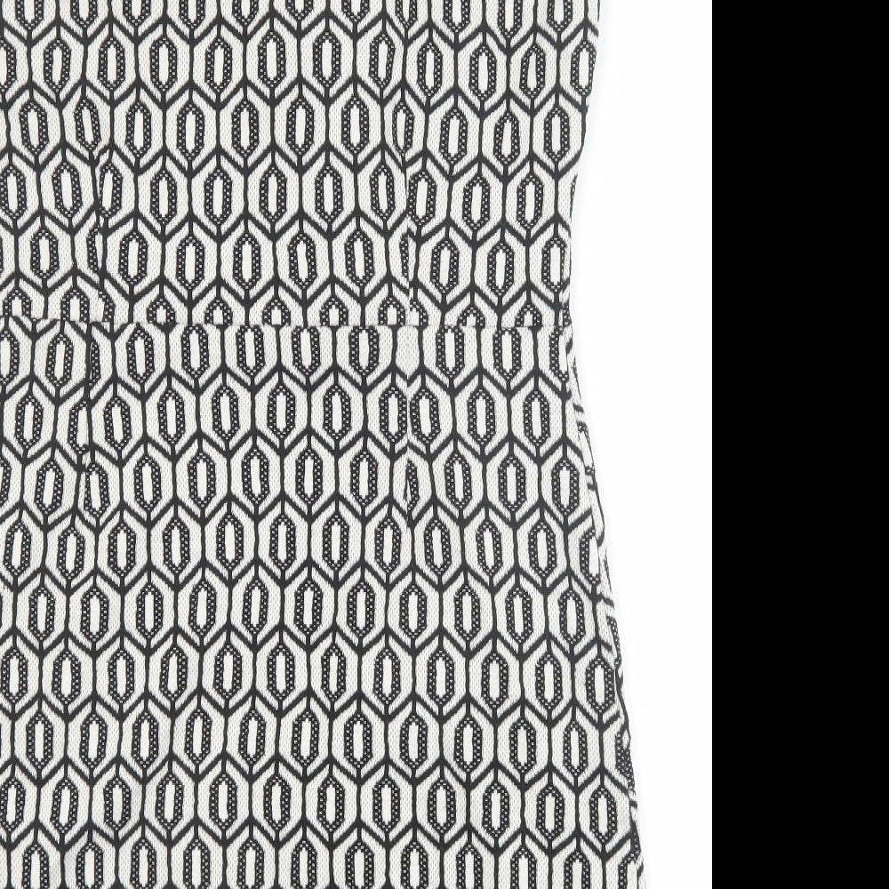 NEXT Womens Black Geometric Polyester A-Line Size 14 Collared Zip