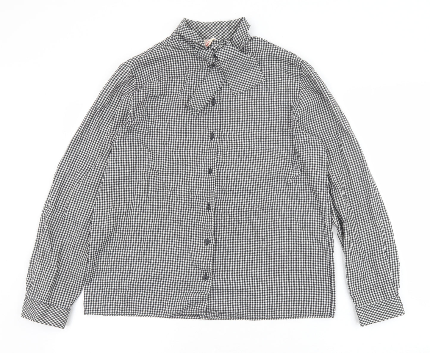 Marks and Spencer Womens Black Check Cotton Basic Button-Up Size 16 Round Neck