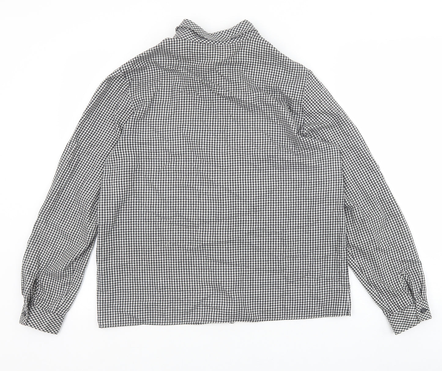 Marks and Spencer Womens Black Check Cotton Basic Button-Up Size 16 Round Neck