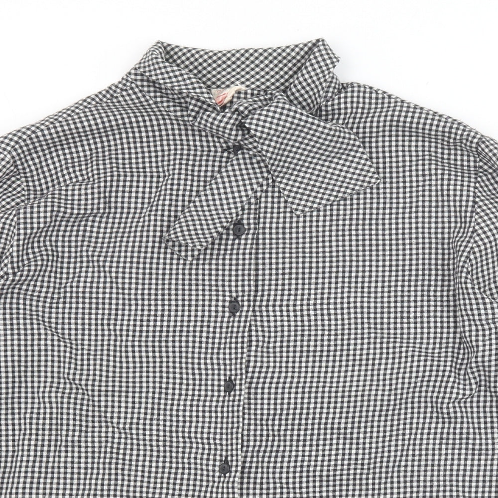 Marks and Spencer Womens Black Check Cotton Basic Button-Up Size 16 Round Neck