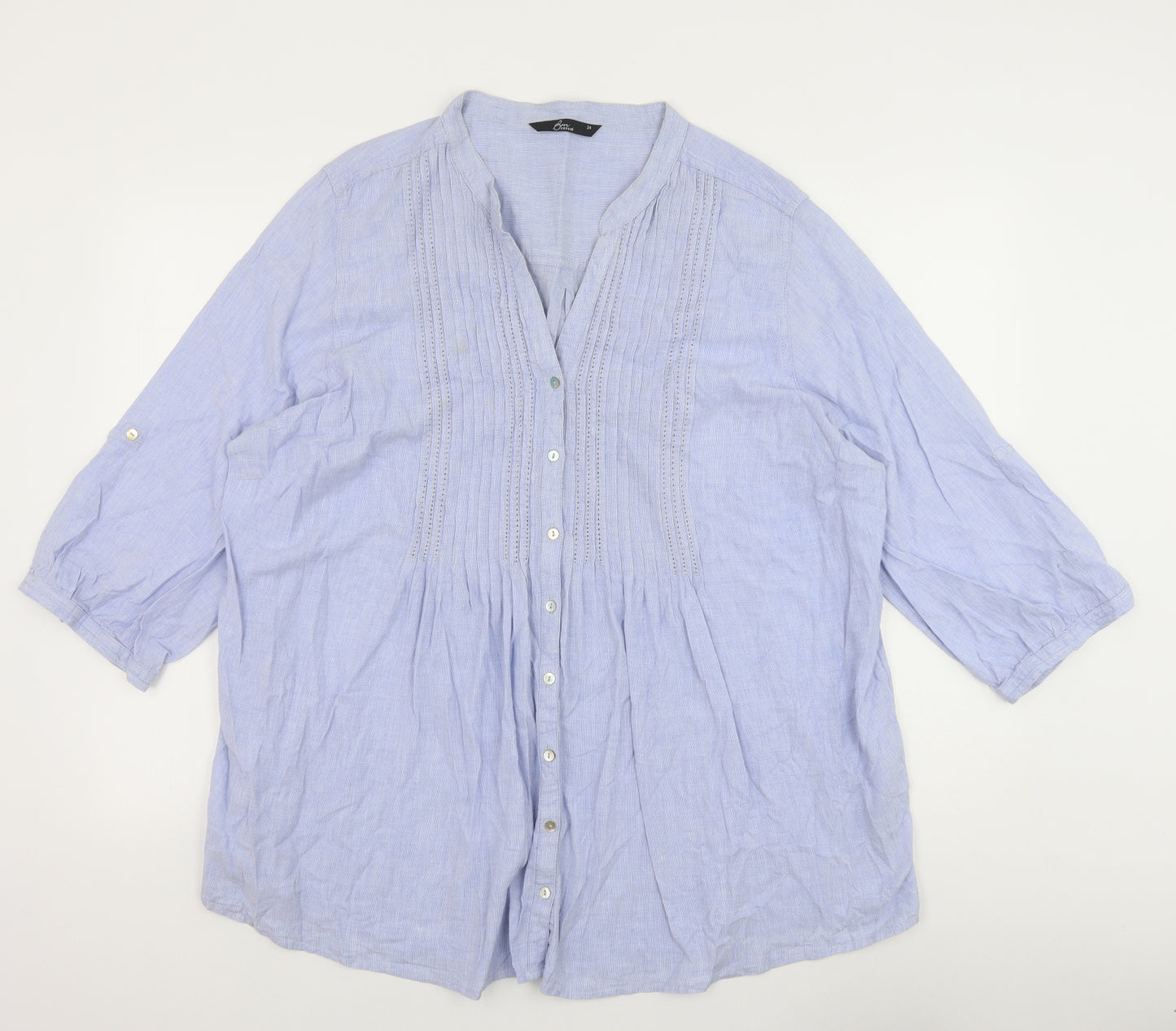 Bonmarche Womens Blue 100% Cotton Basic Button-Up Size 24 V-Neck