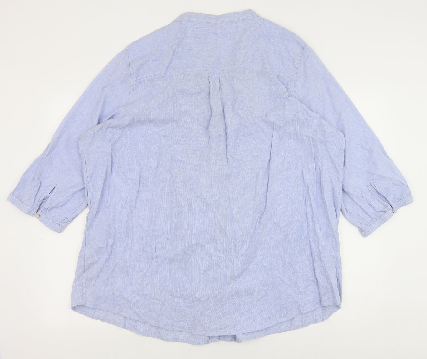 Bonmarche Womens Blue 100% Cotton Basic Button-Up Size 24 V-Neck