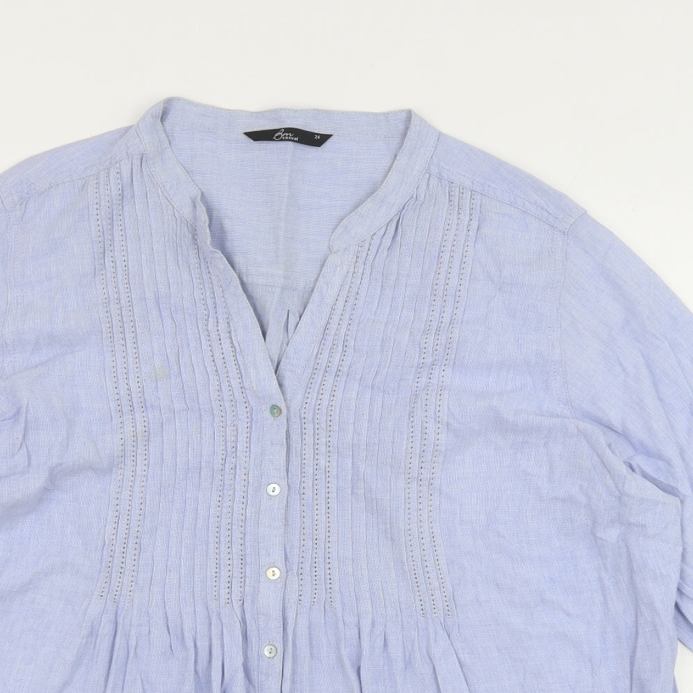 Bonmarche Womens Blue 100% Cotton Basic Button-Up Size 24 V-Neck
