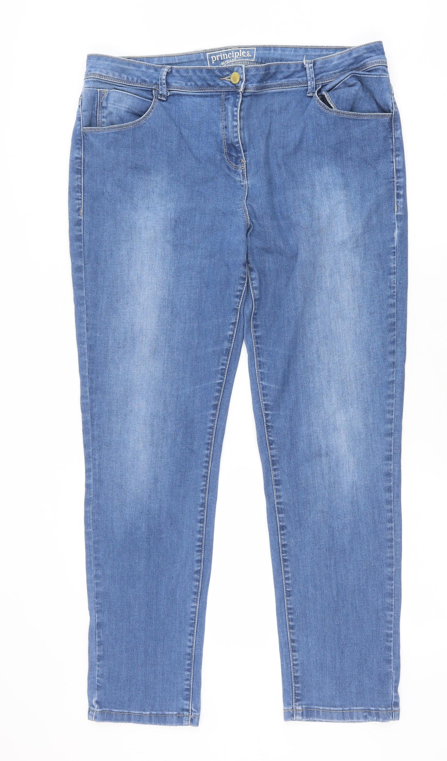 Principles Womens Blue Cotton Straight Jeans Size 16 Slim Zip