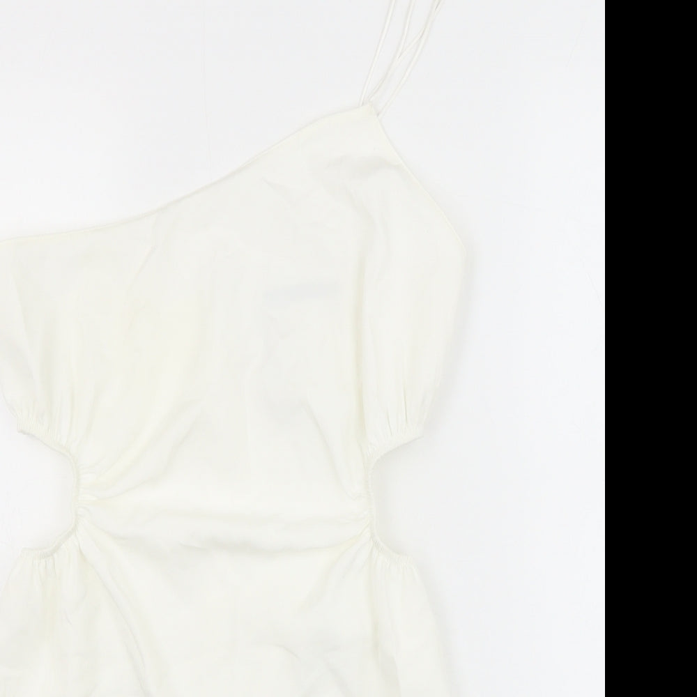 Zara Womens White Polyester Mini Size M One Shoulder Zip