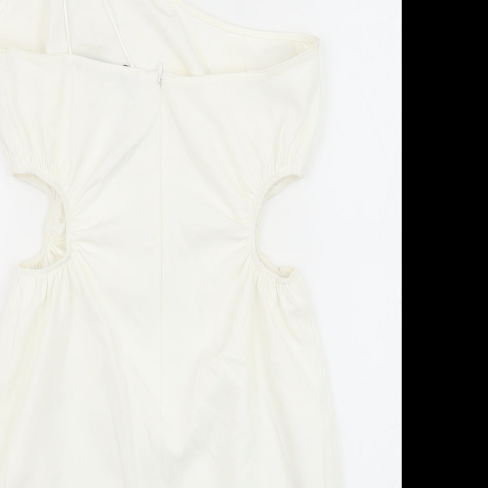 Zara Womens White Polyester Mini Size M One Shoulder Zip