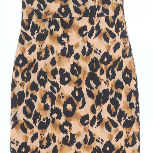 Quiz Womens Brown Animal Print Polyester Pencil Dress Size 12 Sweetheart Pullover - Leopard print