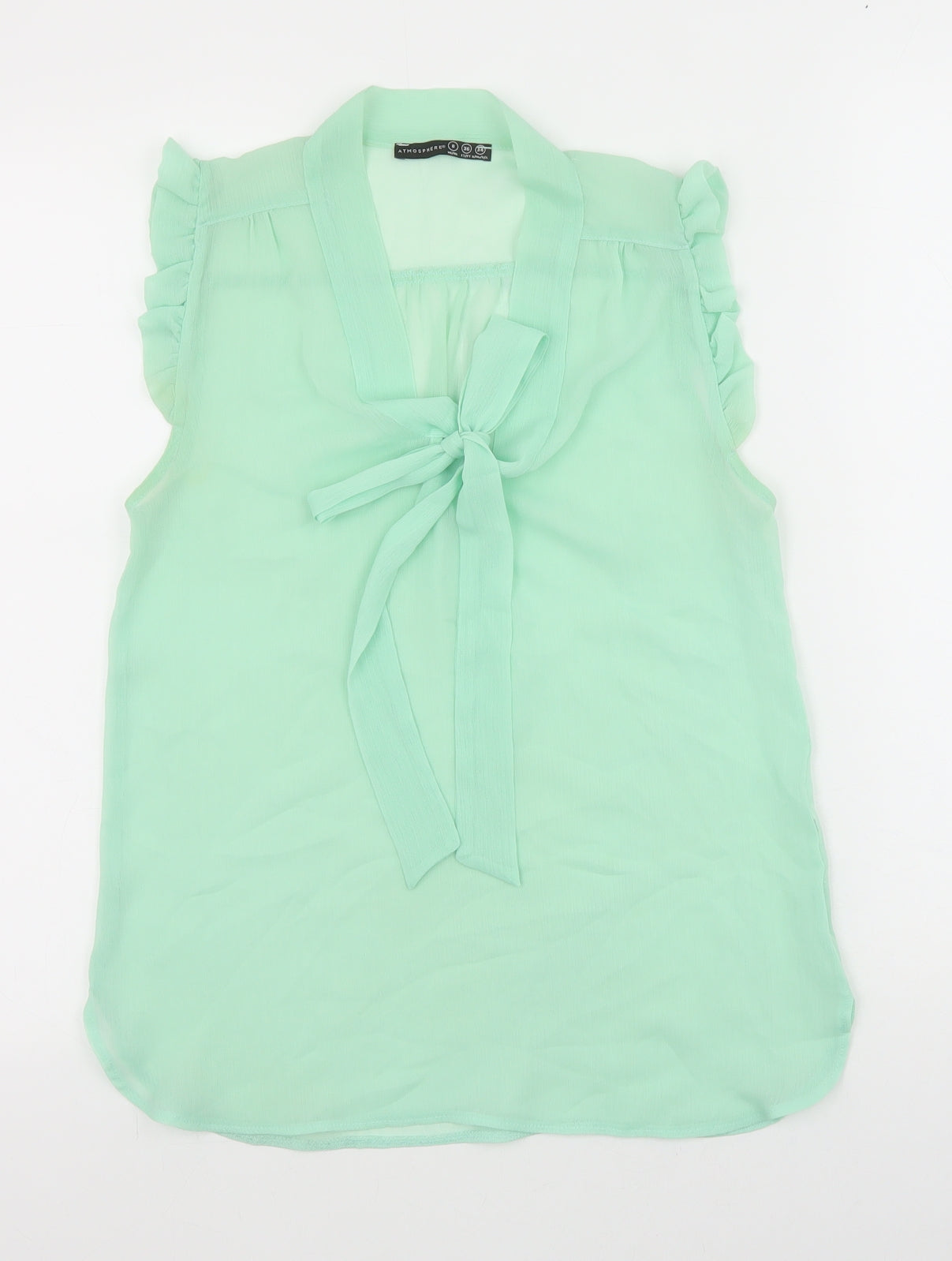 Primark Womens Green Polyester Basic Tank Size 8 V-Neck - Pussy Bow Neck