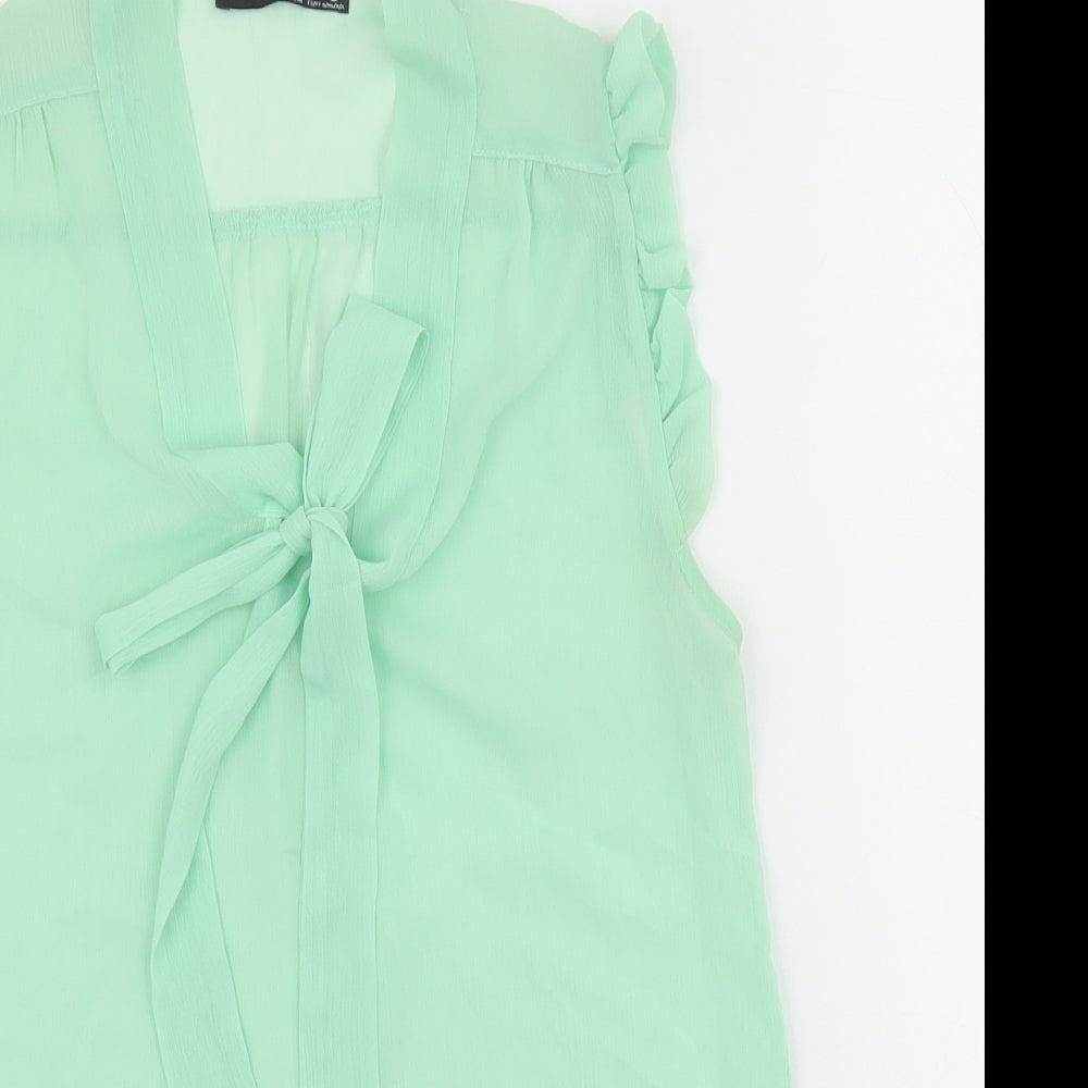 Primark Womens Green Polyester Basic Tank Size 8 V-Neck - Pussy Bow Neck
