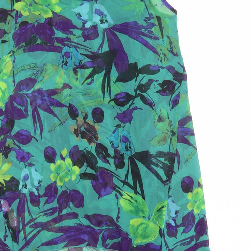Marks and Spencer Womens Green Floral Polyester Tunic Blouse Size 12 Scoop Neck - Hanky Hem