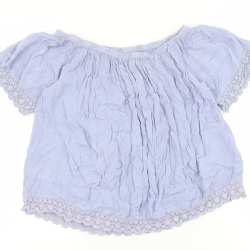 Select Womens Blue Viscose Basic Blouse Size 8 Off the Shoulder - Crochet Trim Bardot