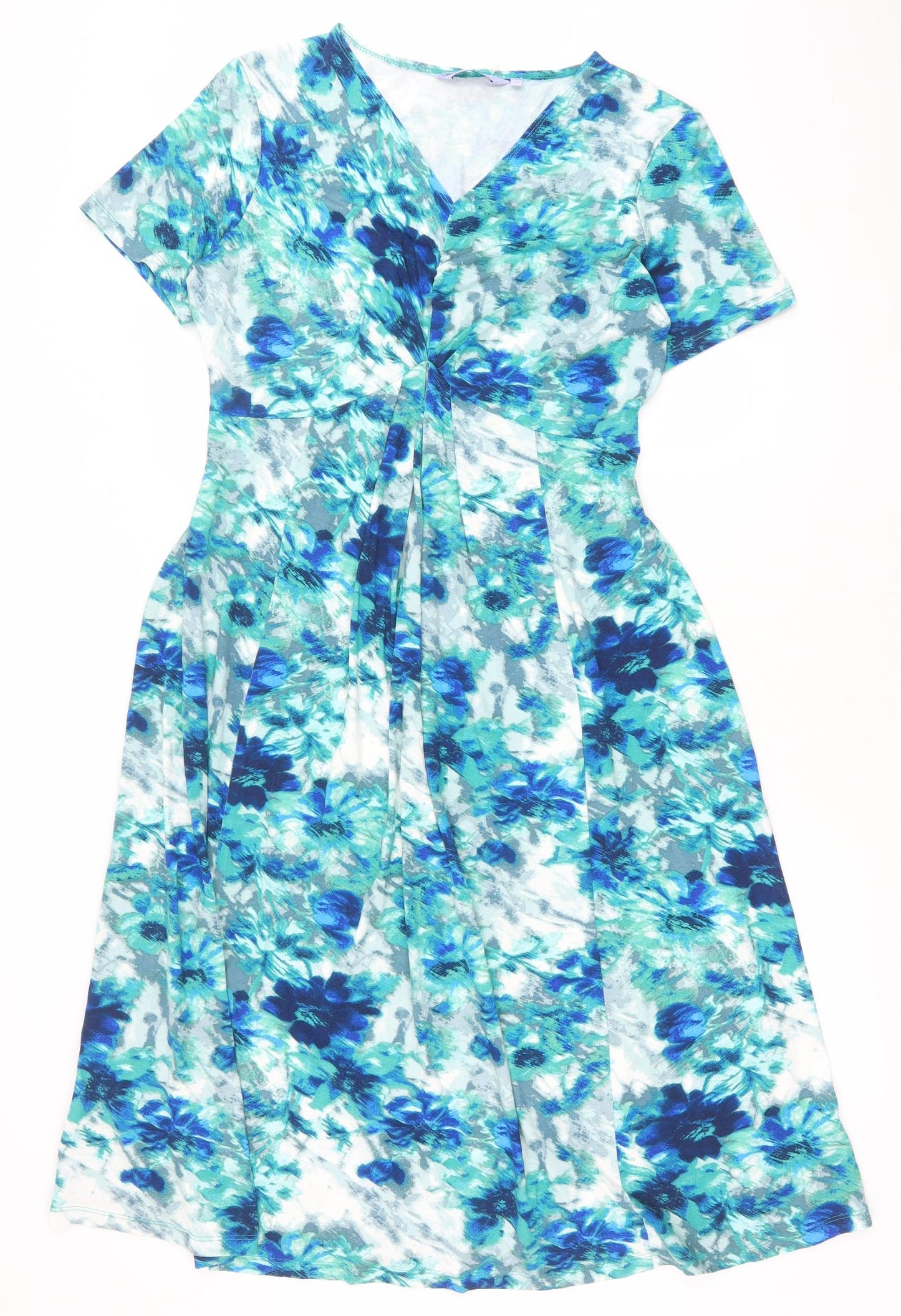 Honor Millburn Womens Green Floral Viscose A-Line Size 14 V-Neck Pullover