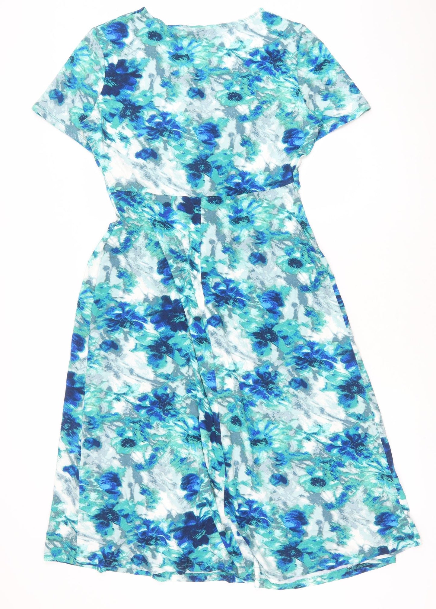 Honor Millburn Womens Green Floral Viscose A-Line Size 14 V-Neck Pullover