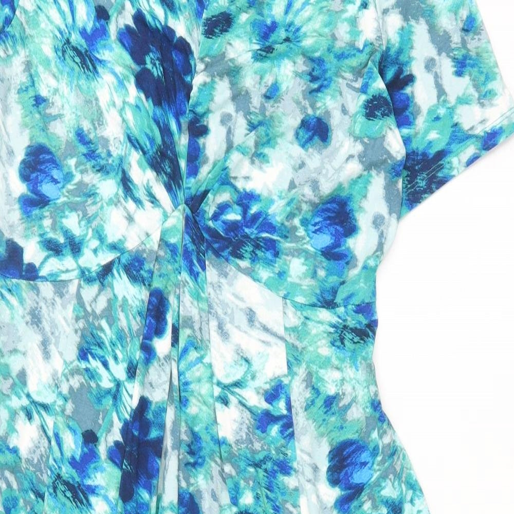 Honor Millburn Womens Green Floral Viscose A-Line Size 14 V-Neck Pullover