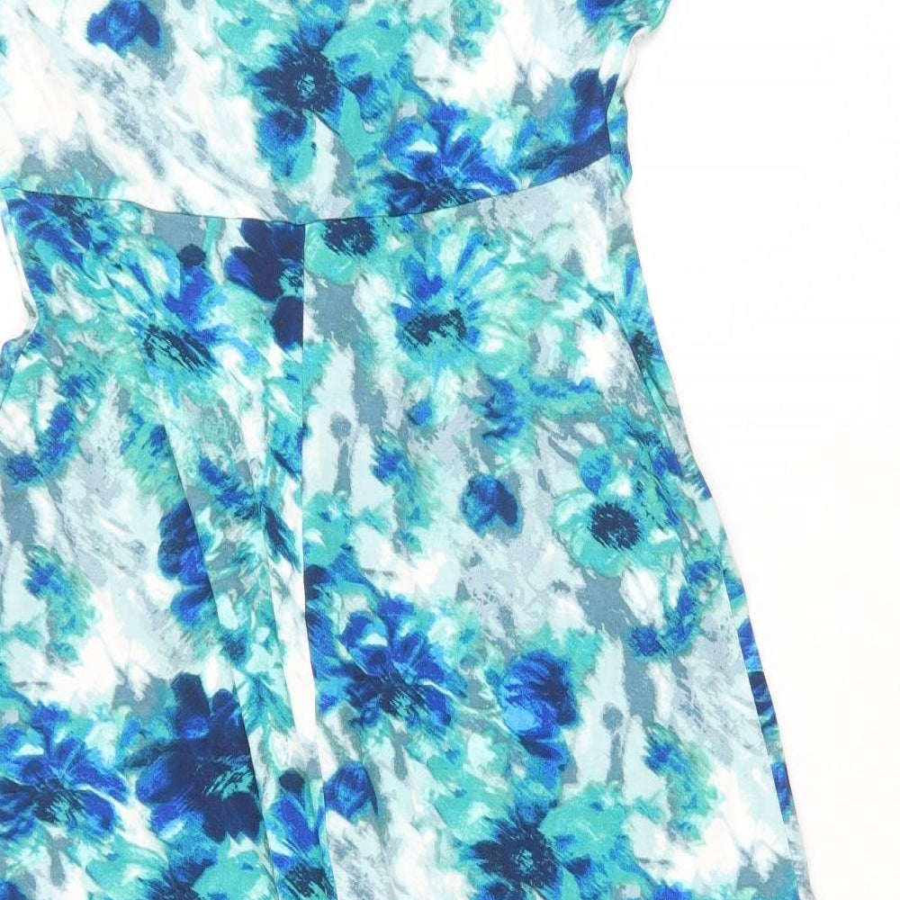 Honor Millburn Womens Green Floral Viscose A-Line Size 14 V-Neck Pullover