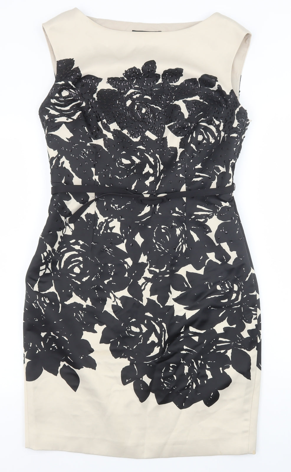 Coast Womens Black Floral Polyester Sheath Size 14 Boat Neck Zip