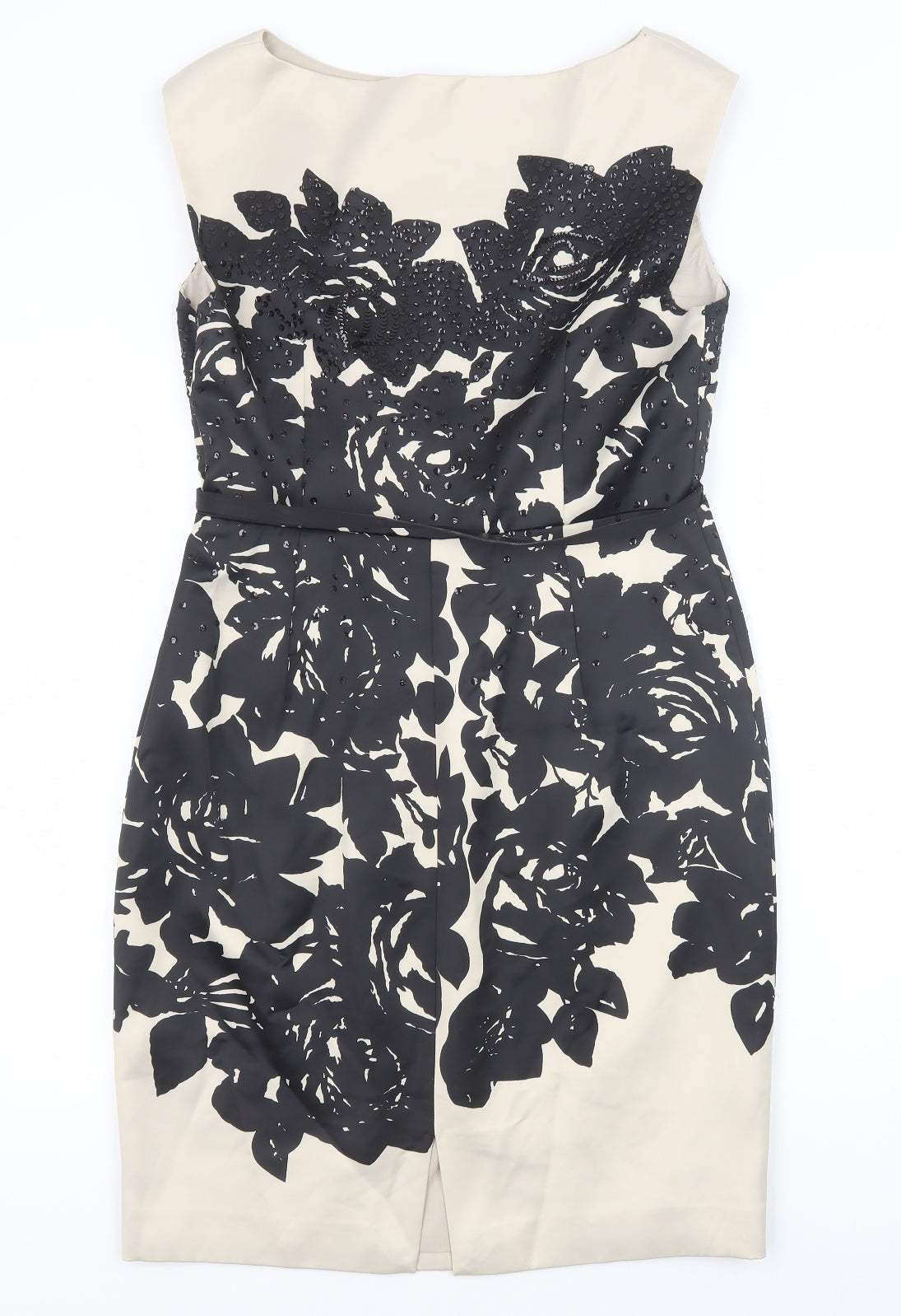 Coast Womens Black Floral Polyester Sheath Size 14 Boat Neck Zip